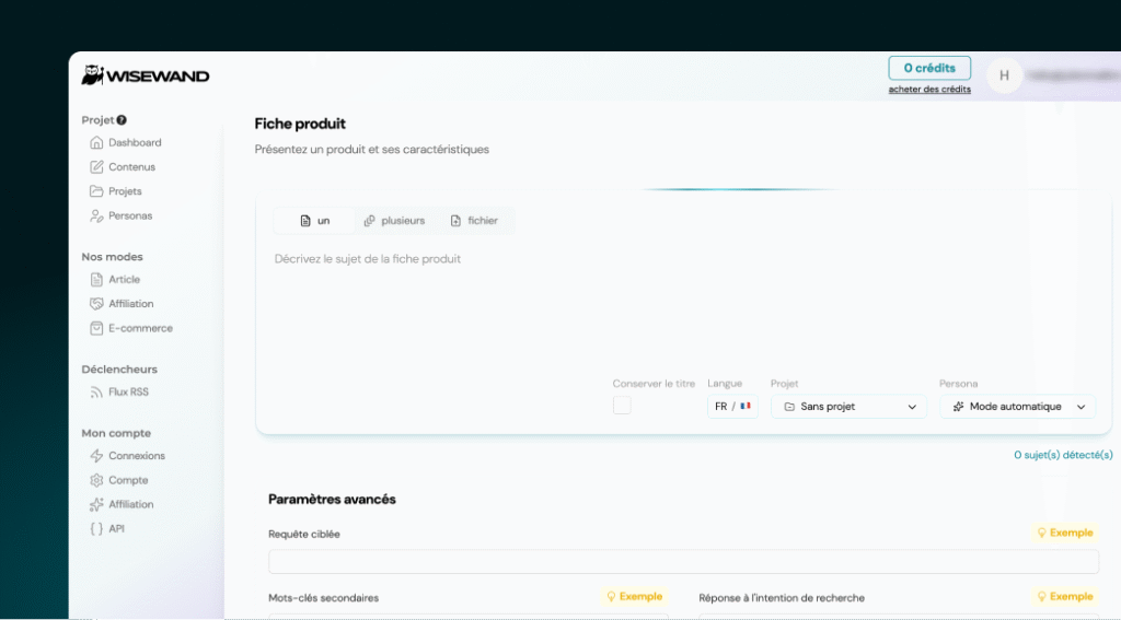 Aperçu du mode Ecommerce de Wisewand : fiches produits optimisées